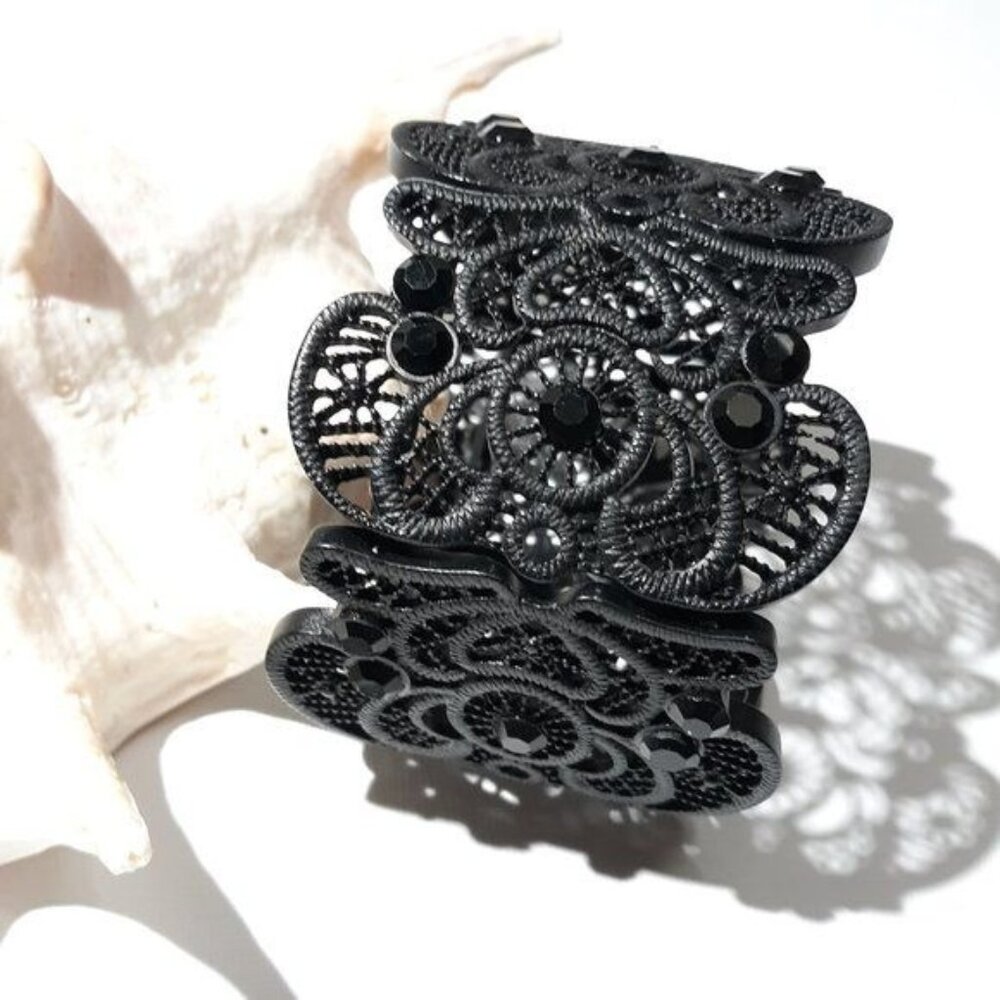 Black Lace Look Bracelet Metal Stretch D Exceed